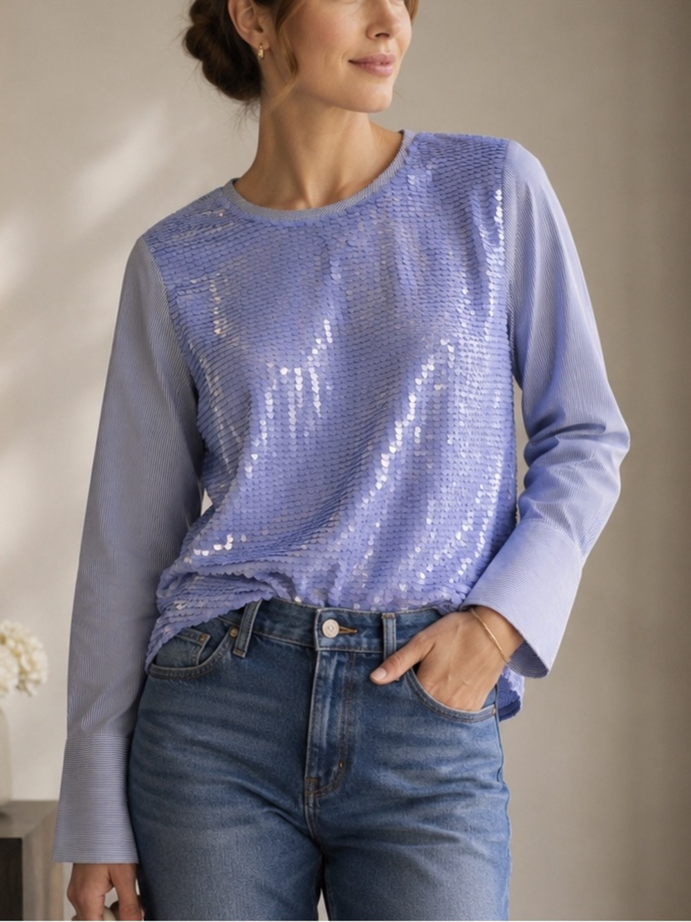 J. Crew Collection Periwinkle Sequin Striped Shirt